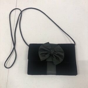 Fioni Black Velvet Envelope Clutch crossbody Bag Satin Bow Vintage